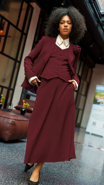 Burgundy Jacket / Vest / Skirt / Rose