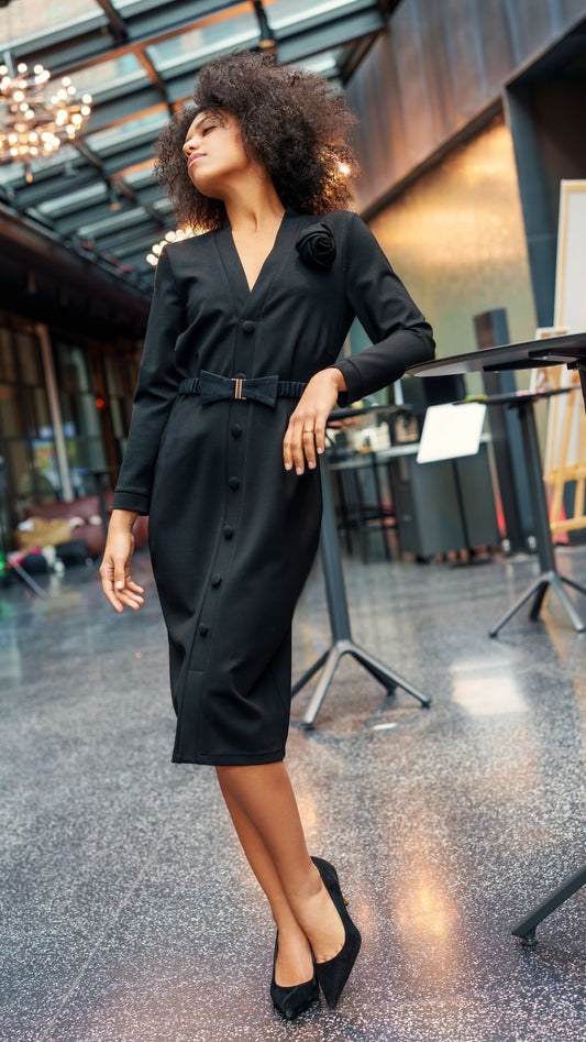 Black midi pencil dress